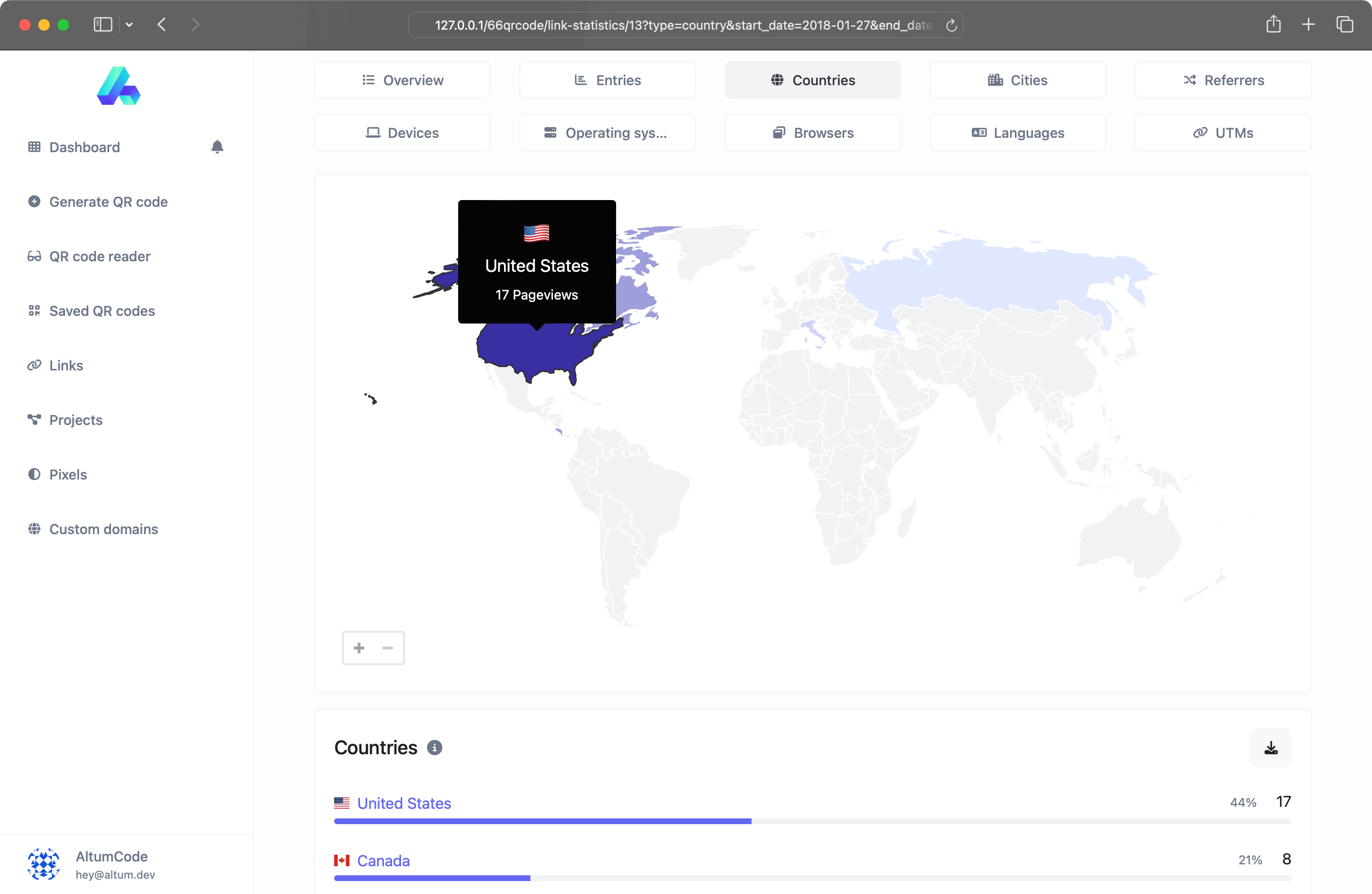 Captura de pantalla de la página de análisis de códigos QR